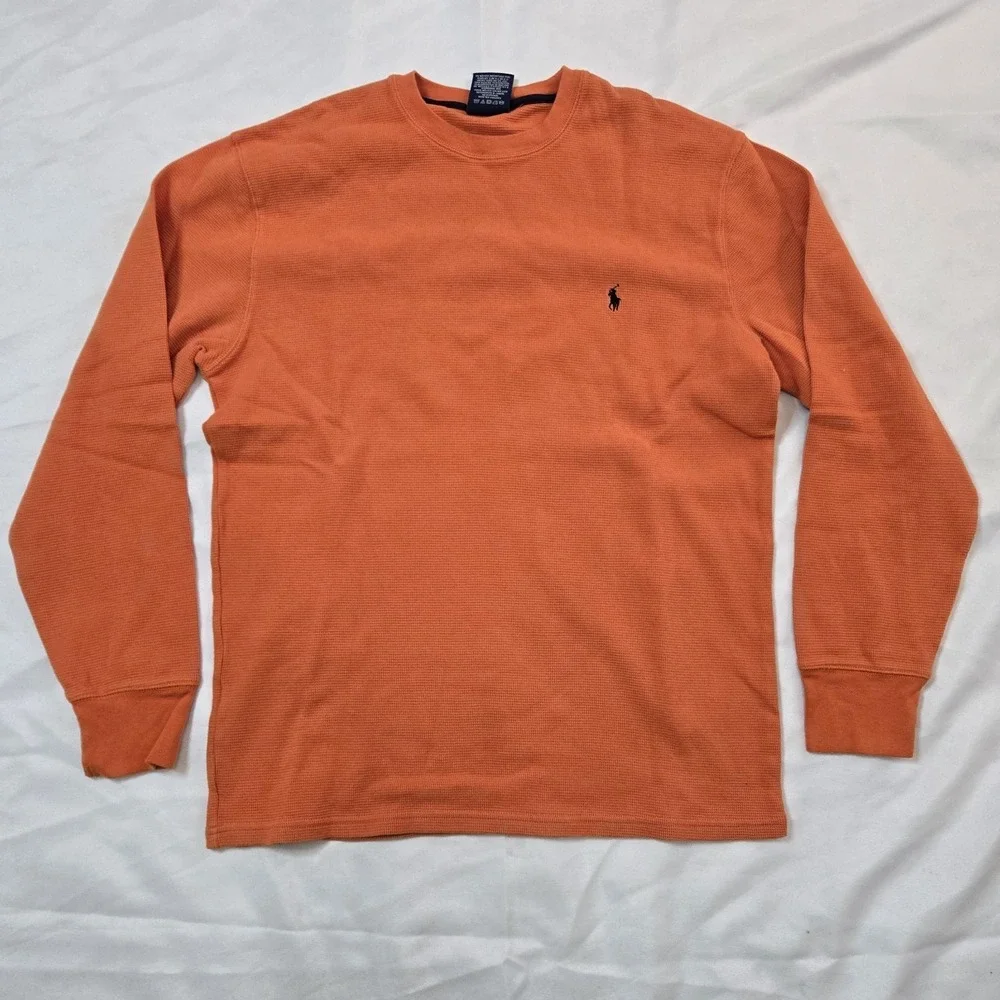 Polo Ralph Lauren Thermal Shirt Casual Sleepwear Mens XL Orange Waffle Knit Pony